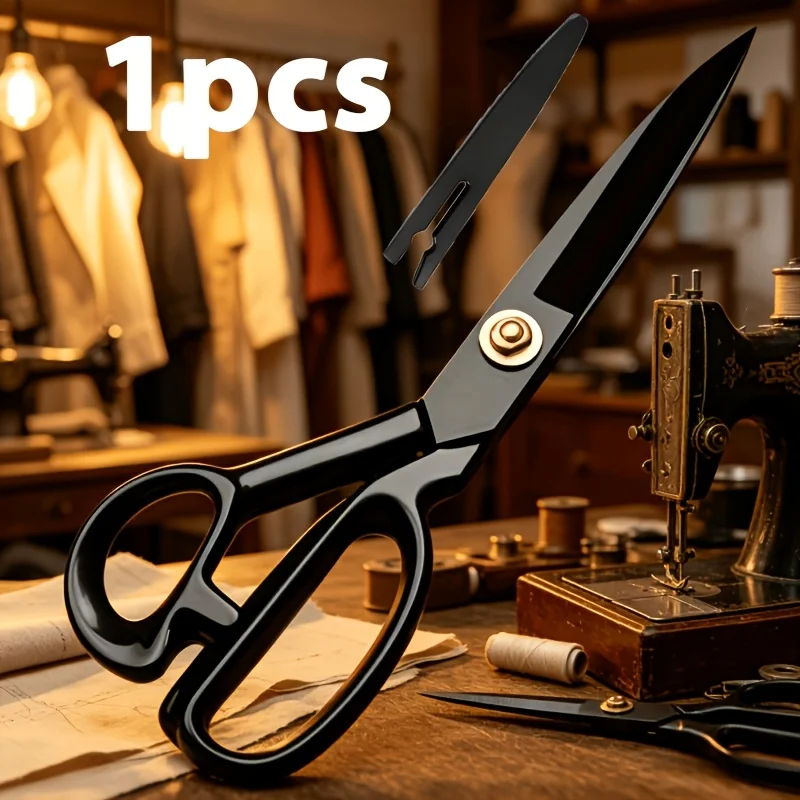 Black Handle Carbon Steel Tailor Scissors Heavy Duty Sharp Shears Ergonomic Handle for Fabric Leather Sewing Craft Home Office