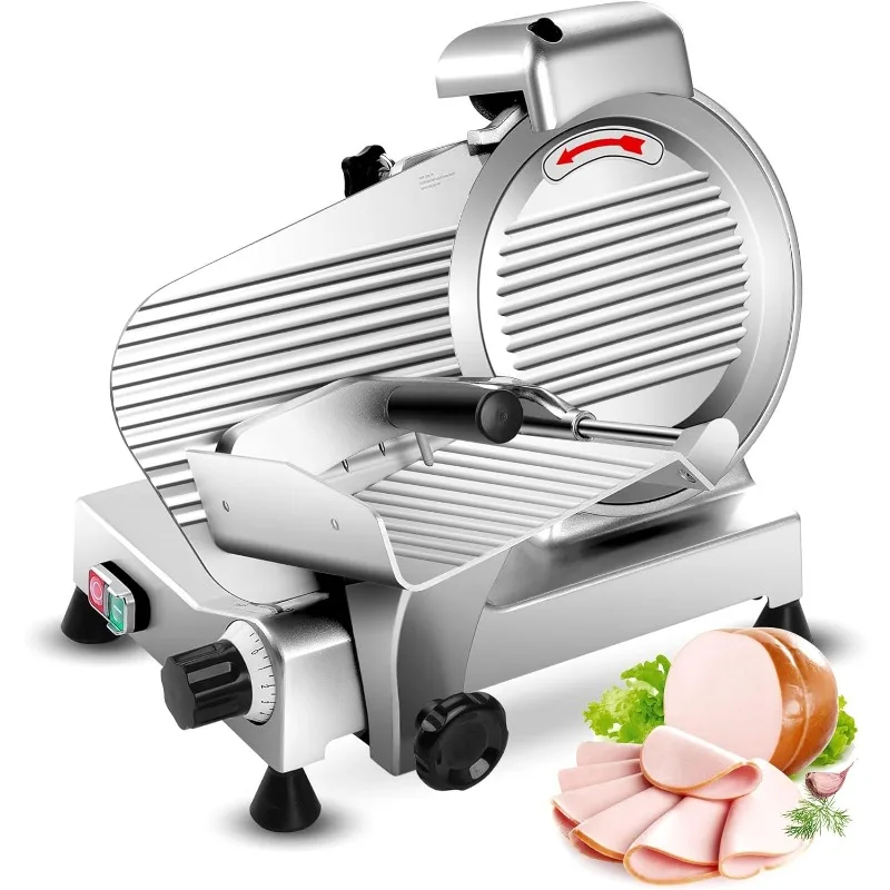 10 inch Commercial Meat Slicer,240W Frozen Meat Cheese Deli Slicer,Chromium-plated Steel Blade Semi-Auto Foody Slicer,Low Noises