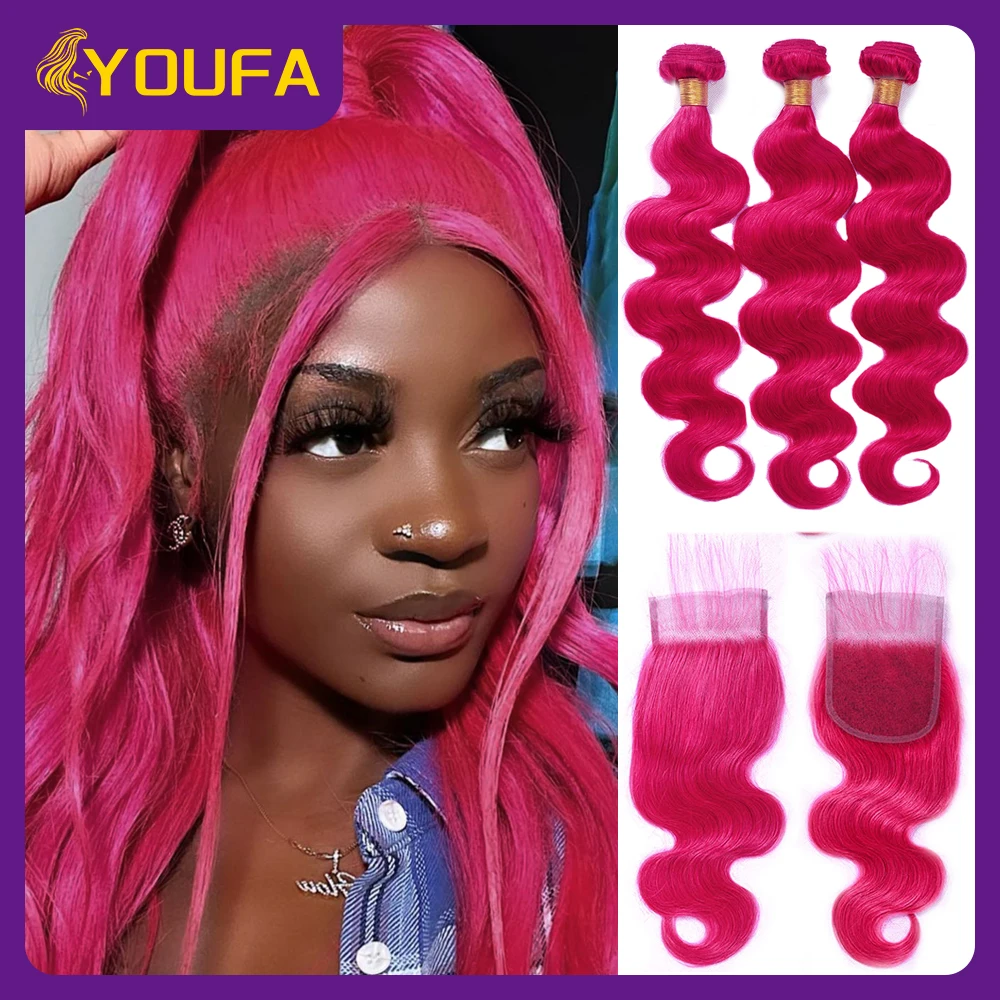 

Наборы волос из натуральных человеческих волос Hot Pink Body Wave с заколкой-застежкой, предварительно подготовленные, волнистые, однотонные розовые, с заколкой-застежкой 4x4