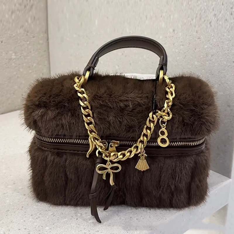 

New Elegant Faux Fur Rigid Bag New Fashionable Handbag Purse For Women, Shoulder Bags Luxury Designer Small Tote bag for Ladies