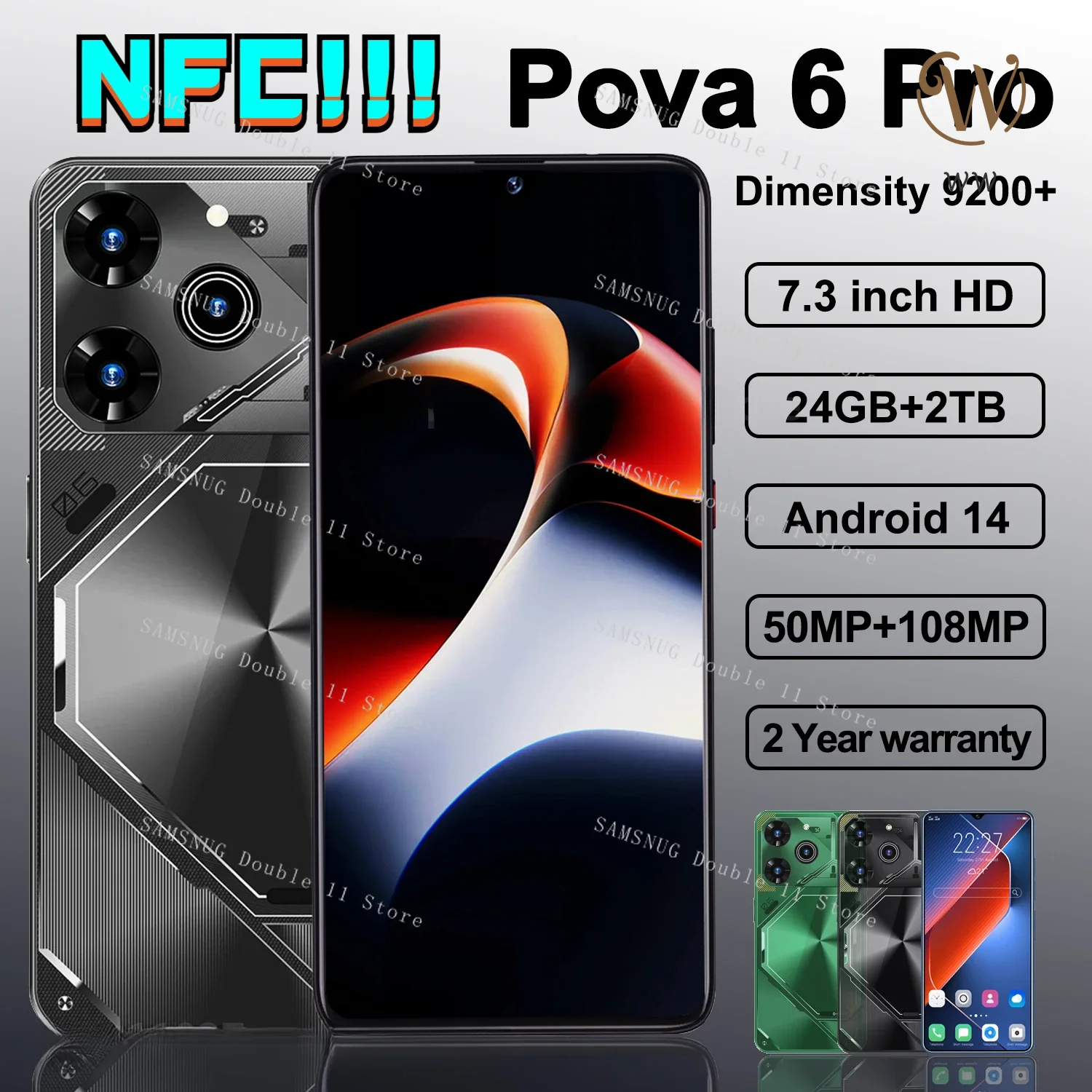 

2024 New Original Pova 6 Pro Flagship Global Edition Smartphone 5G+ Dimensity9200 7.3-inch 22G+2TB 50+108MP Android14 NFC