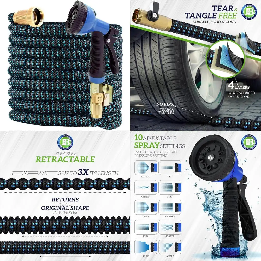 

Расширяемый садовый шланг, 75 футов, сверхмощный, 3750D, 4-слойный латексный сердечник, сверхпрочный, с держателем - превосходная прочность для наружного использования
