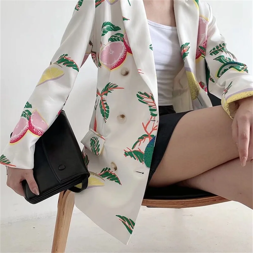 PB&ZA 2024 Spring New Women\'s Fashion and Elegance Casual Versatile Fresh Fruit Print Suit Coat