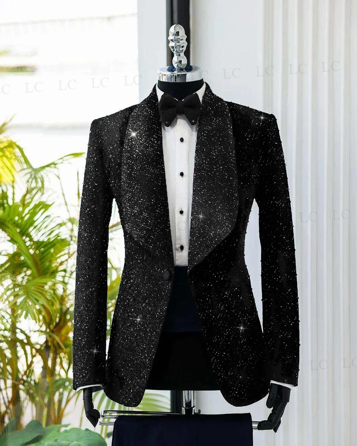 Fashion Modern 2 Pieces Men Suits One Button Blazer Pants Lapel Party Custom Sequins Formal Prom Wedding Groom Uniform Tailored