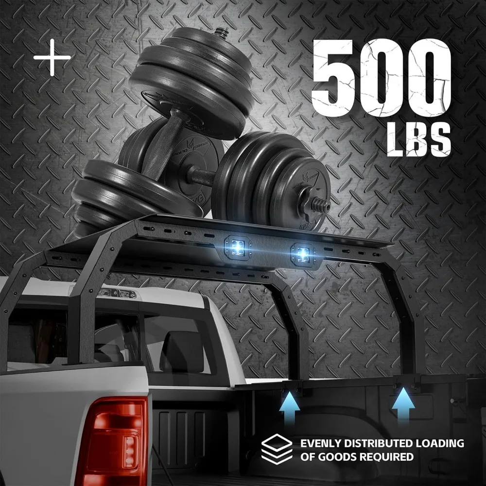 رف سرير شاحنة مزود بشريط إضاءة LED، حامل شحن متوافق مع موديلات تاكوما 2005-2025 و2022-2025 Tundra