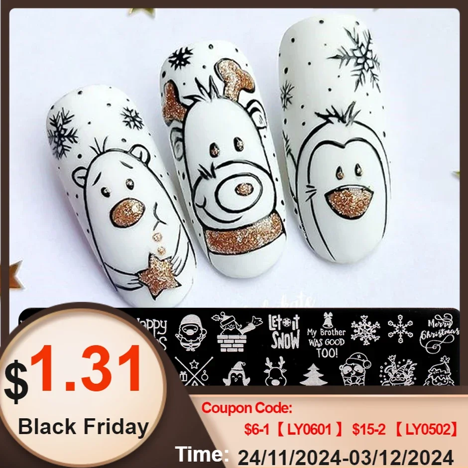 Christmas Cute Anime Nail Stamping Plate Winter Snowflakes Sweater Elk Design Painting Stencil Tools DIY Decoration Image LYSW-M