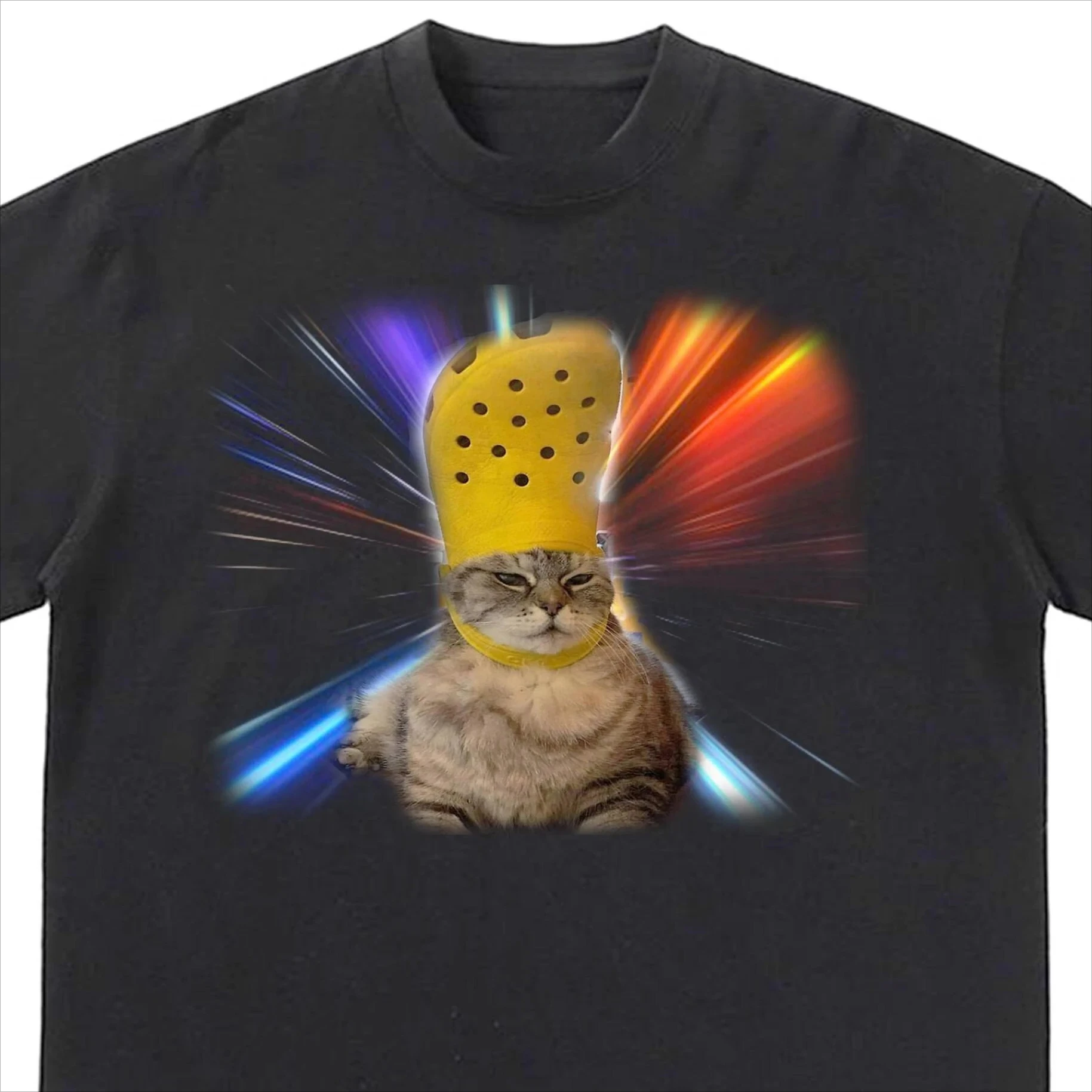Fashion Cat with Croc on Its Head, Cat Meme Shirt, Funny Cat Shirts, Funny Cat Meme Tshirt, Cat in Space T-shirt, Funny Cats Tee