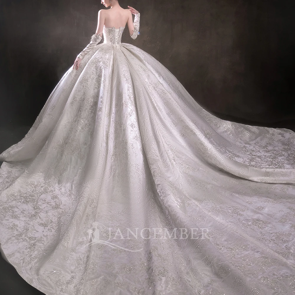Customized Vintage Lace Wedding Dresses Princess Ball Gown Beading Bridal Gowns Shinny Tulle Short Sleeves فساتين حفلا