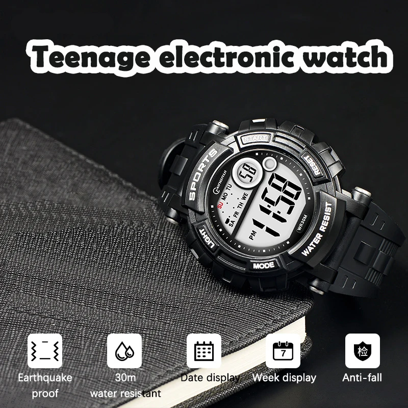 UTHAI CE150 ساعة عصرية للطلاب بإضاءة ليلية مقاومة للماء للأولاد، ساعة إلكترونية رياضية رقمية متعددة الوظائف