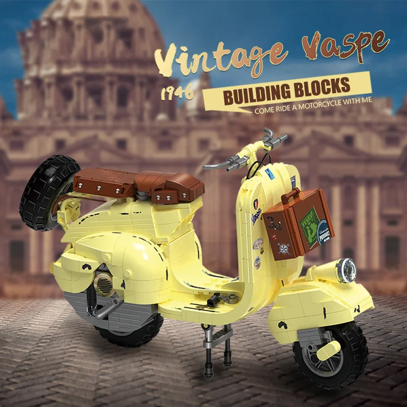 City Technical 637pcs Vintage Vespa 1964 Motorcycle Mini Size Building Blocks Bricks Retro Motorbike With Original Box Car Toys