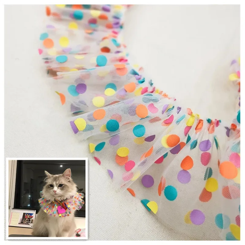 

Cartoon colorful dots smocked white lace DIY children's clothes skirt toy doll apron cat dog scarf hand craft sewing accessories