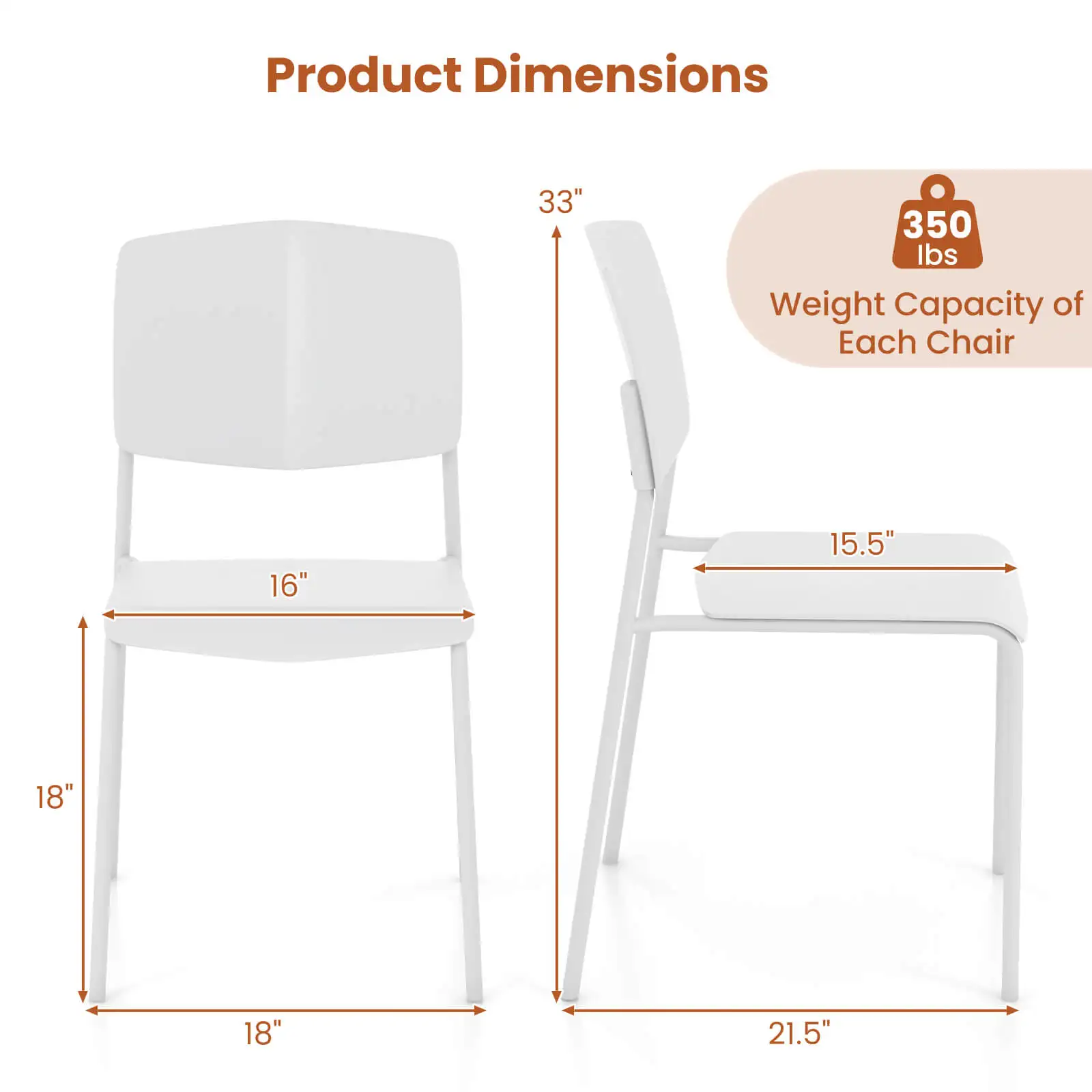 Dining Chair Set of 4 w/Ergonomic Backrest & Wide Seat Stackable Kitchen Chairs