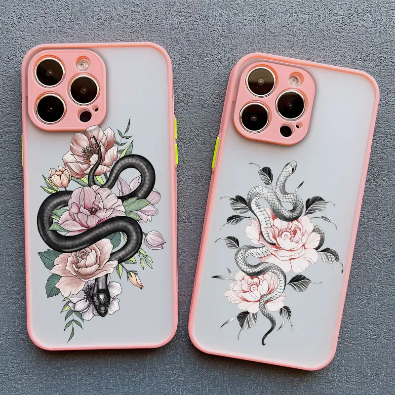 Snake Colour Rose Phone Case for iPhone 16 15 14 Pro Max 13 12 Mini 11 Pro Max XR XS X 15 14 7 8 Plus SE2 Shockproof Back Funda