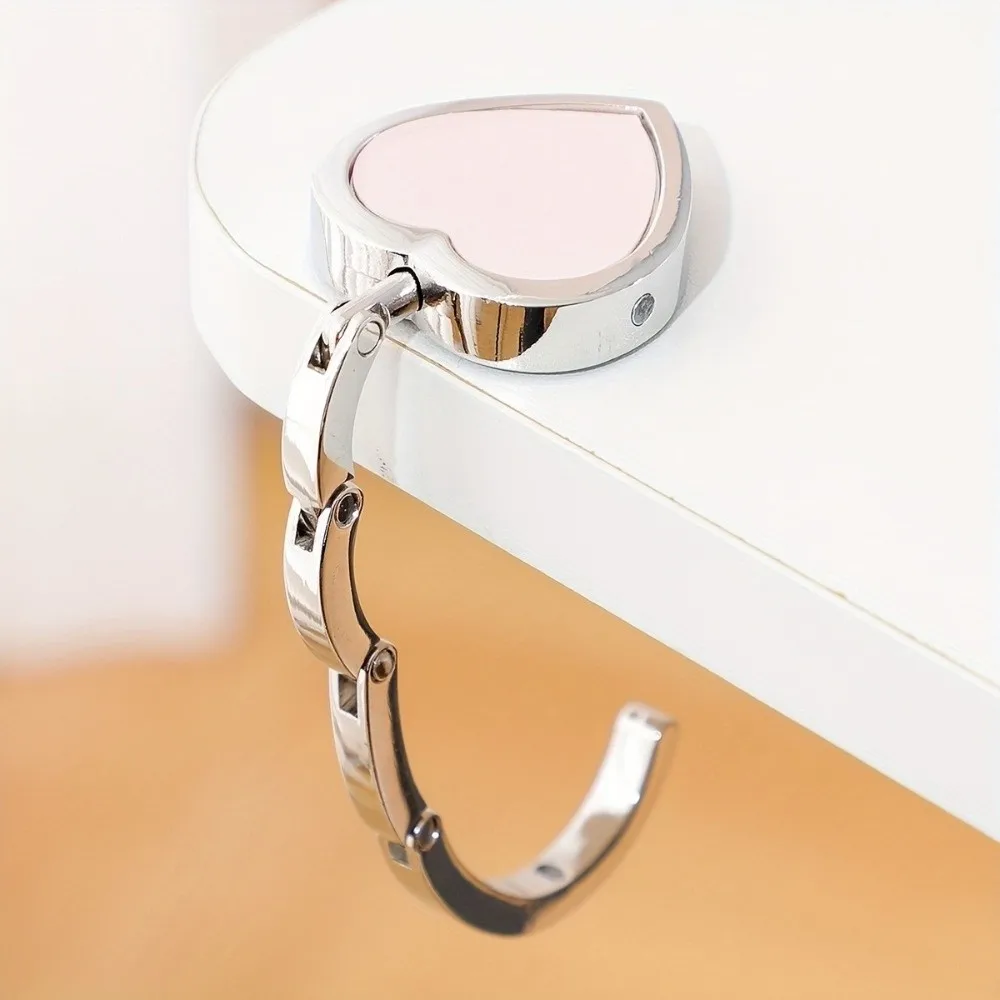 Bag Hanger Heart Shaped Handbag Hanger Folding Space Saving Desktop Bag Hook Multi-Functional Portable Bag Holder For Desk