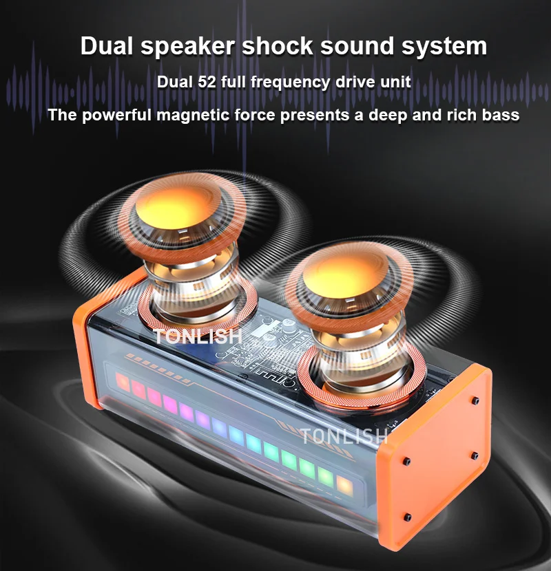 New Tonlish K07 Transparent Mecha Wireless Bluetooth Dual Speaker Acousto-optic Rhythm Bass Speaker Tws Stereo Speakers