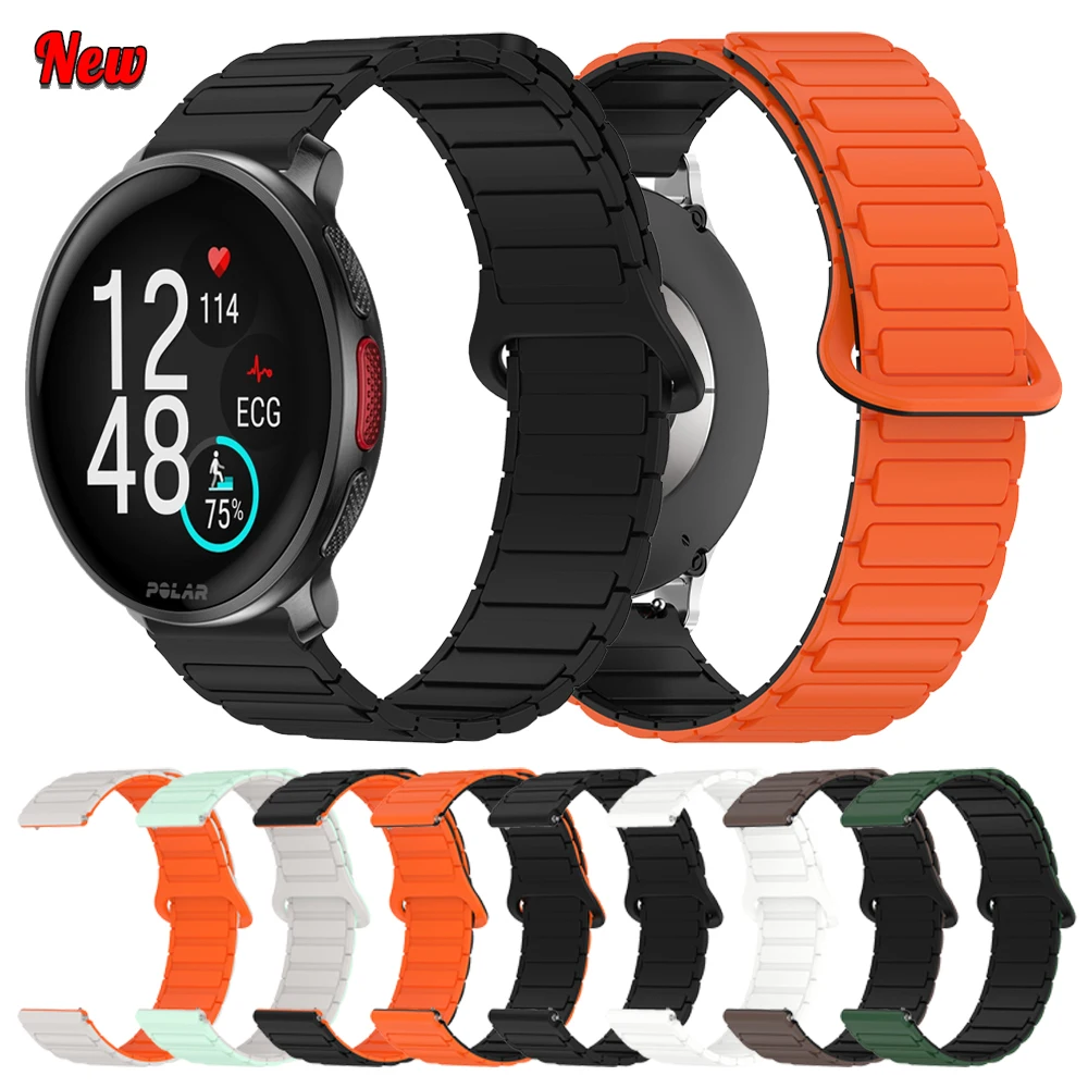 20 مللي متر 22 مللي متر حزام رياضي من السيليكون المغناطيسي لـ Polar Ignite 3 2/حصى X Pro/Pacer سوار ناعم لسوار معصم POLAR Vantage M3 M2 M