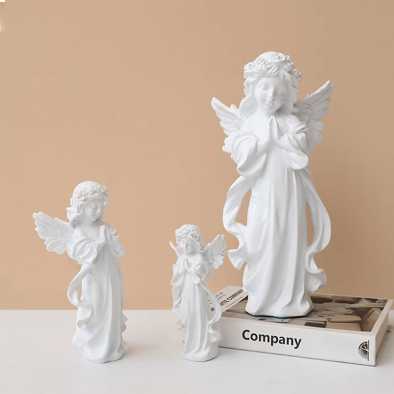 Miniature Figurines Decor Resin Retro Flower Fairy Girl Cute Prayer Angel Desktop Ornaments Plaster Sculpture Home Decorations