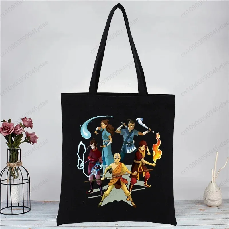 

Harajuku Art Shopping BlackBags Canvas Tote Bag Printed Avatar The Last Airbender Handbag Shoulder Bags Custom Handbags Women