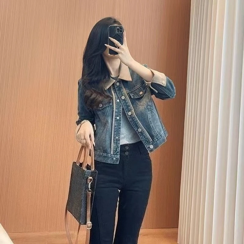 2025 primavera outono moda feminina vintage lavagem denim jaqueta tamanho pequeno estilo europeu na moda casaco casual