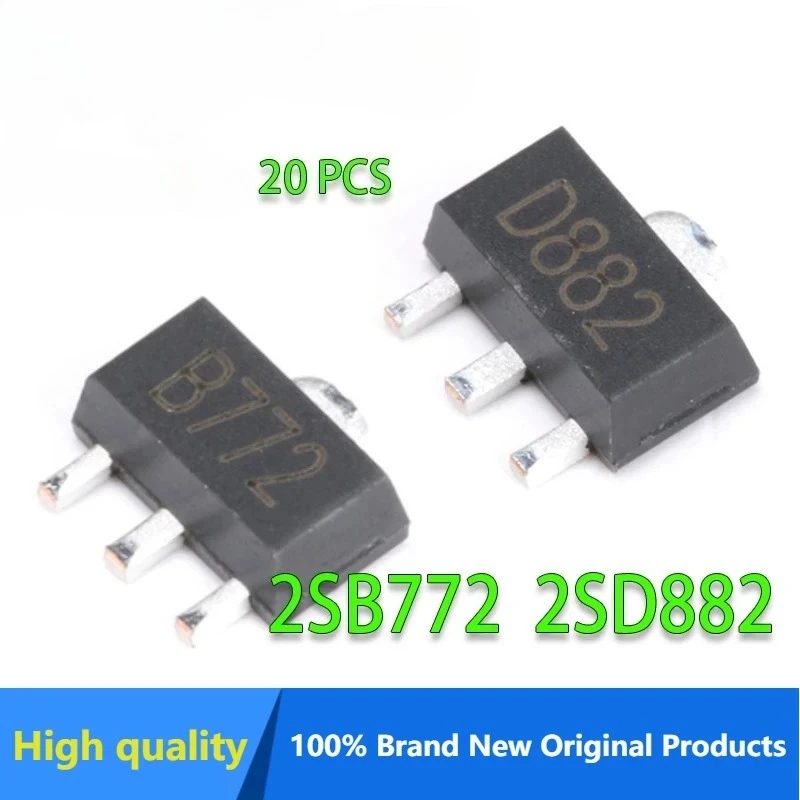 

20PCS 2SB772 SOT89 B772 SMD SOT-89 2SD882 D882 PNP MEDIUM POWER TRANSISTOR Original products in stock, fast shipping
