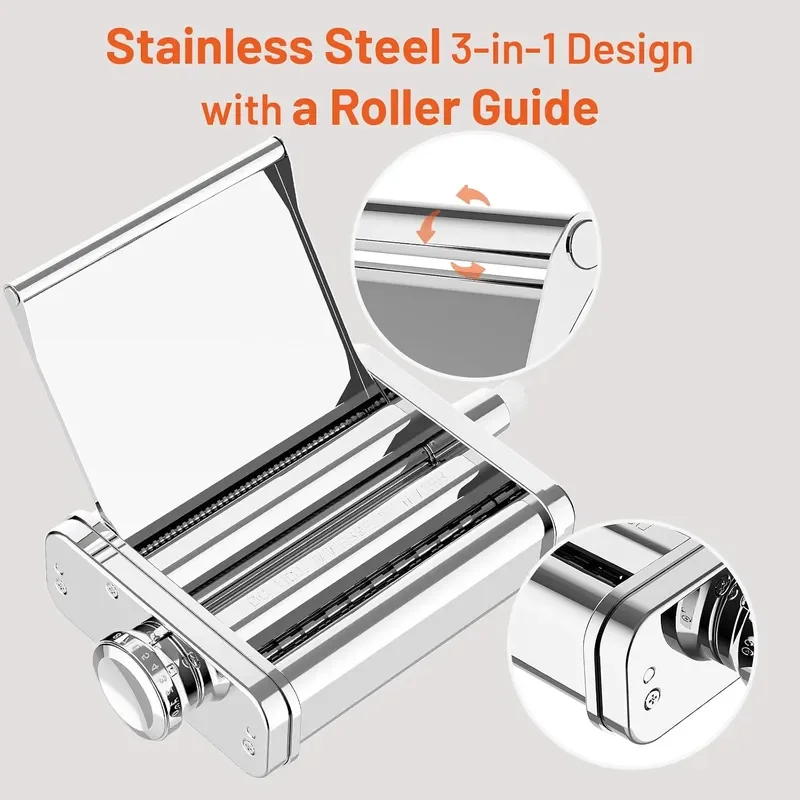 3-in-1 Pasta Attachment for KitchenAid Stand Mixer Stainless Steel