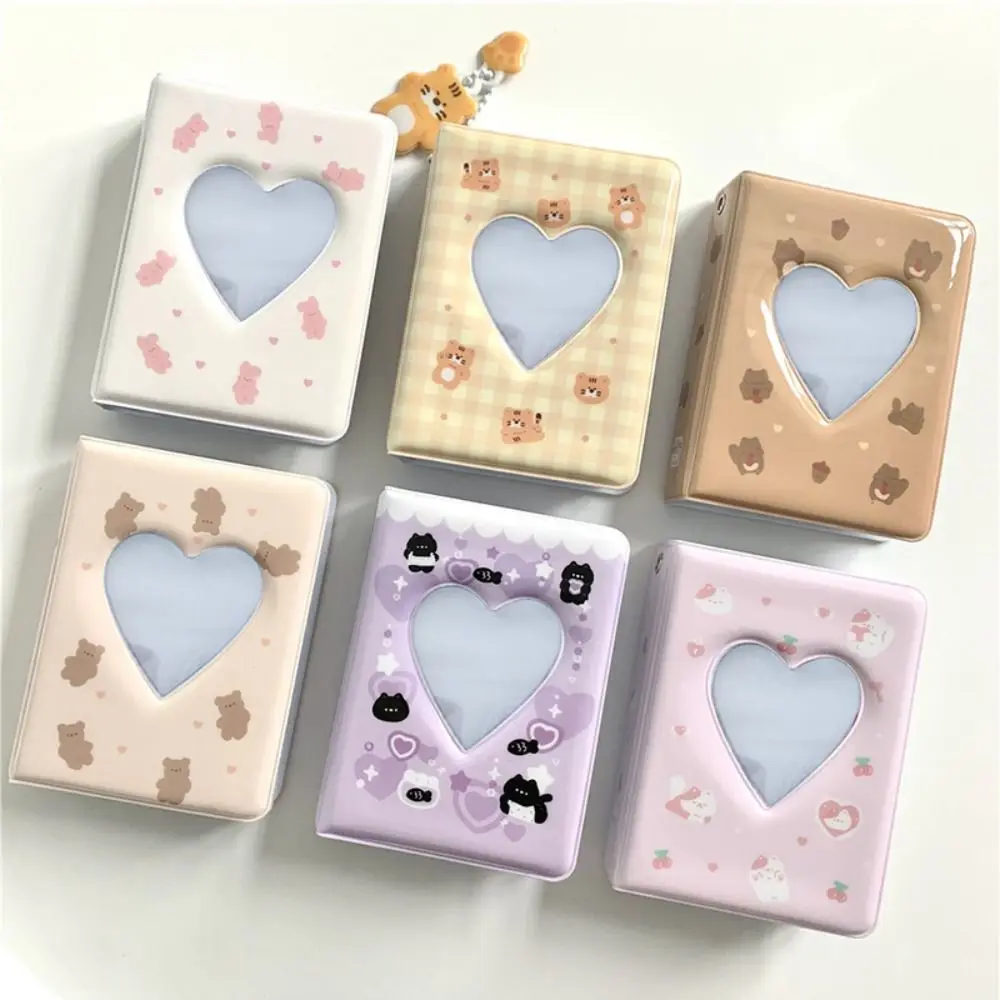 Album photo Ours Mignon 3 pouces, Étui de rangement pour photos avec motif cœur évidé, Classeur pour cartes Kpop, Livre de cartes nominatives, Porte-photocards