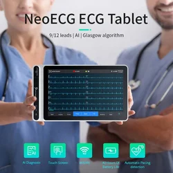 Handheld AI 12 Channels ECG Tablet Chargeable 12 Lead EKG Machine 7'' Inch Touch Screen for Clinics Hospitals