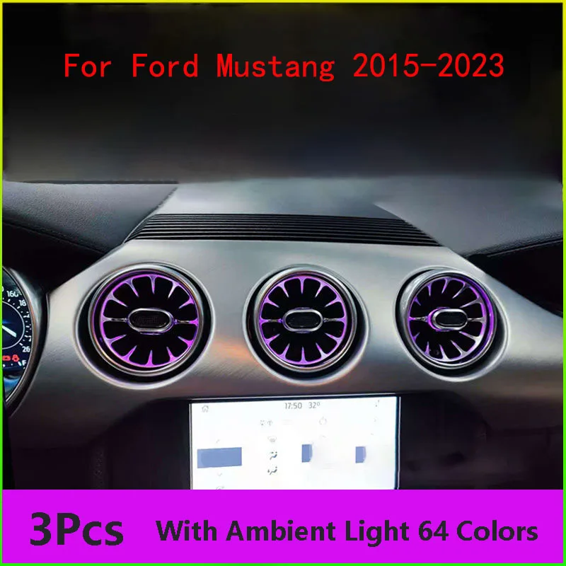 

3X 64 Colors Front Rear Air AC Vent LED Ambient Light For Ford Mustang 2015-2023 Car Interior Accessorie Auto Modification