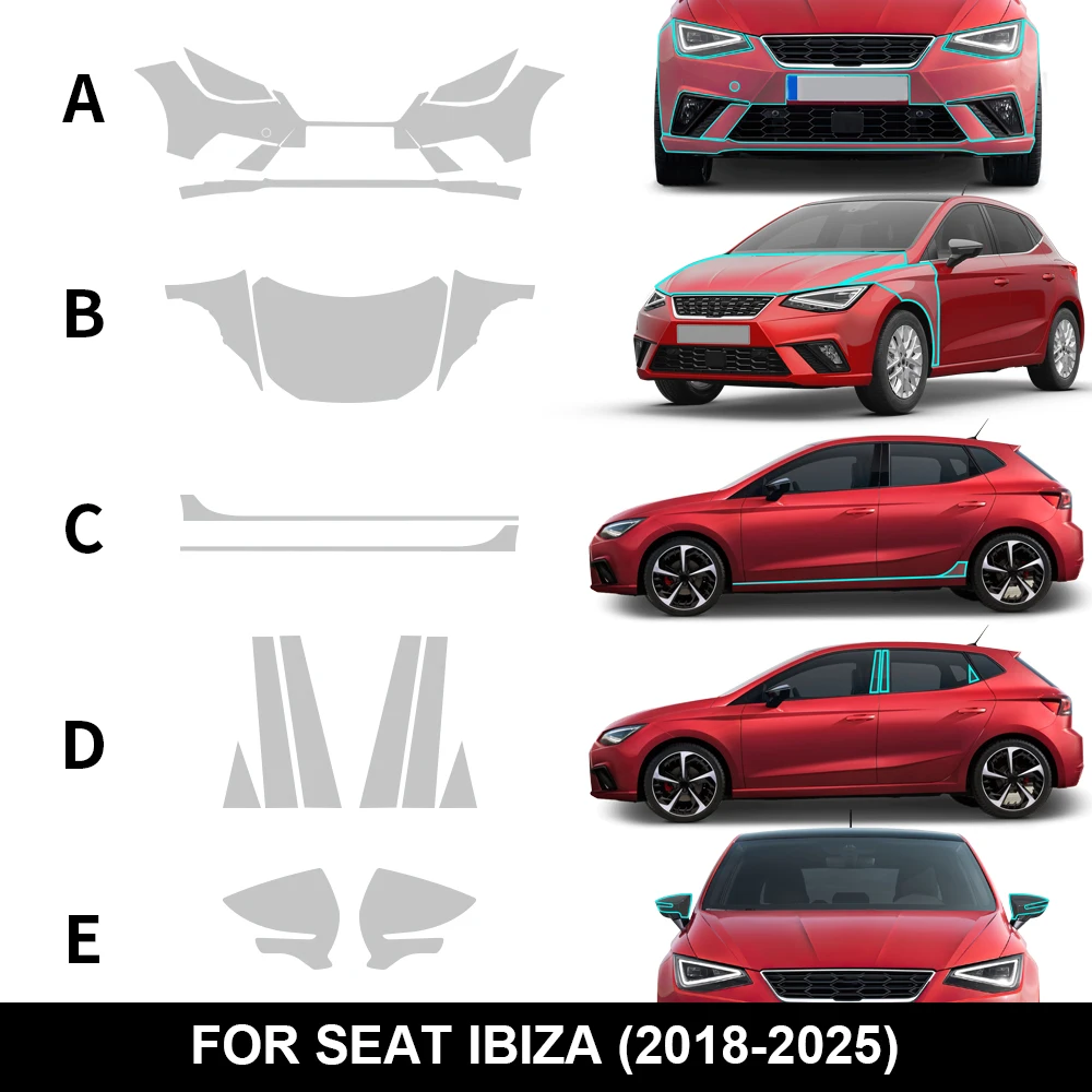 

For Seat Cupra Ibiza 2018 2019 2020 2021 2022 2023 2024 Anti-Scratch Sticker Clear Film Body Sticker TPU Paint Protection Film