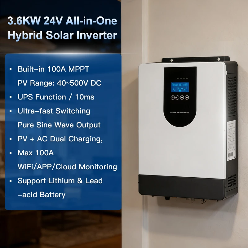 

Hybrid type 3.6KW-24V On-grid and off-grid solar inverter system WIFI Pure Sine Wave Lead Acid/Colloid/Lithium Battery Mute