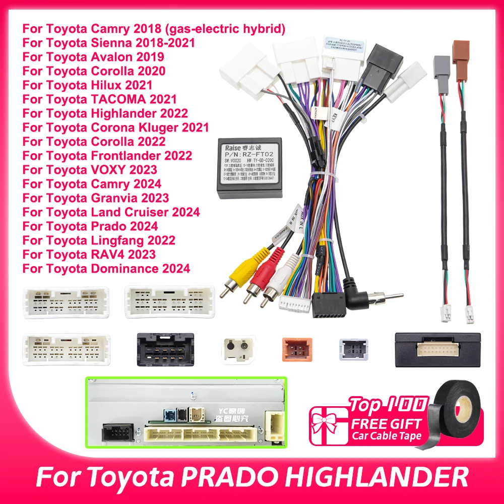 cable-autoradio-16-broches-faisceau-de-cablage-android-adaptateur-d'alimentation-avec-boitier-canbus-pour-toyota-senna-camry-rav4-highlander