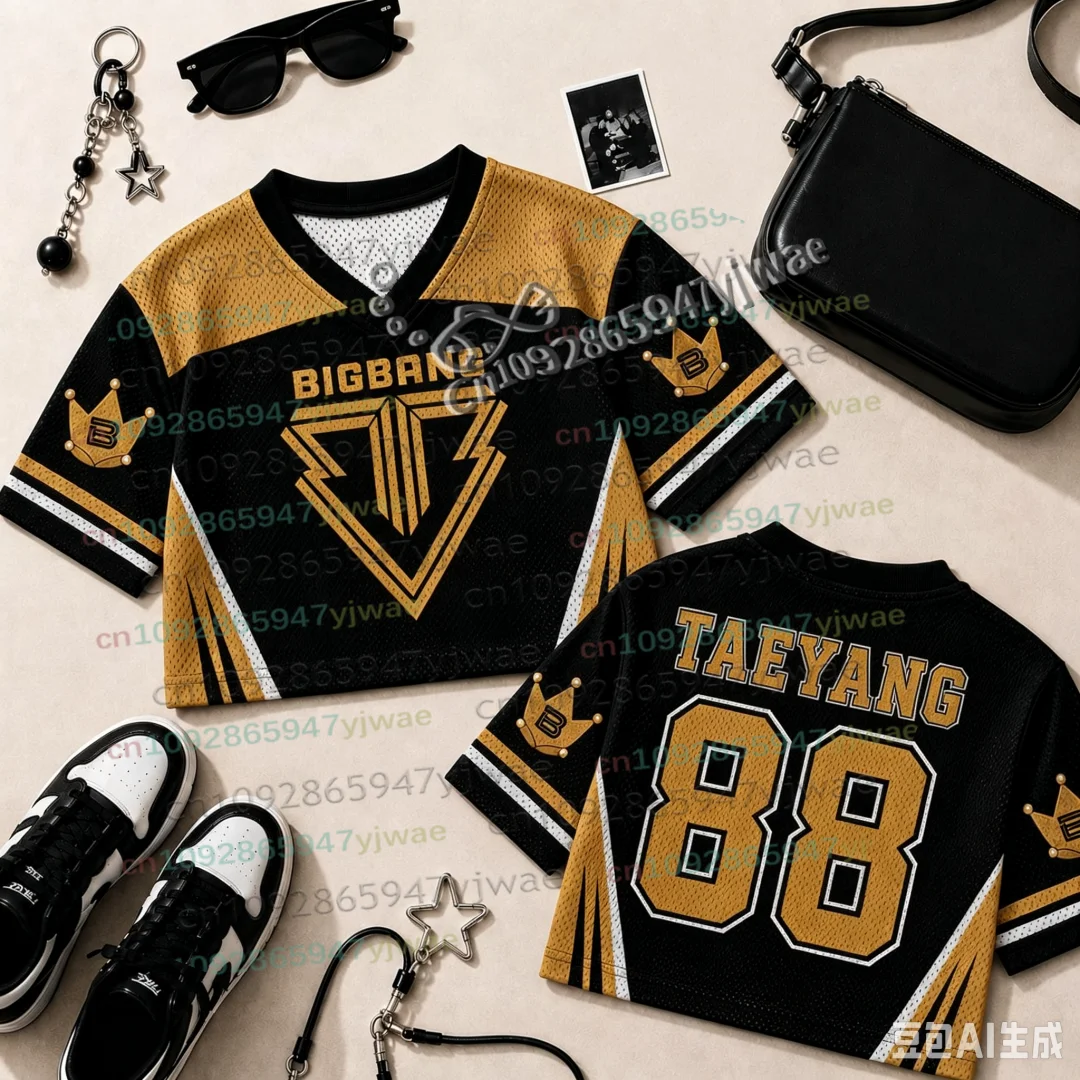 Kpop Group Mesh Crop Top Football Jersey Kpop VIP G-dragon Taeyang Daesung World Tour Concert For Fans Gift Unisex Beach Tshirt