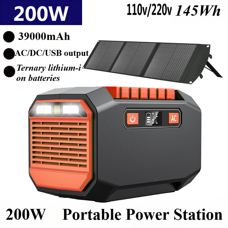 200W Portable Power Station Lifepo4 Battery 220V for Camping UPS 145Wh Outdoor Emergency Pure Sine Wave Solar Generator 39000mAh