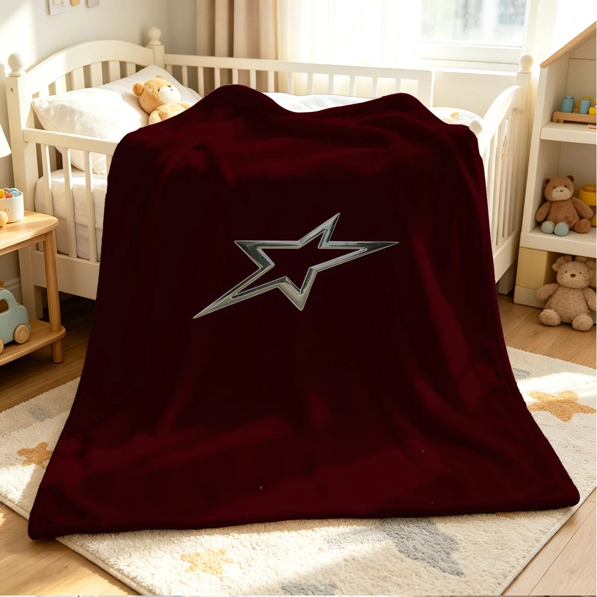 Silver Star Flannel Blanket Warm Soft Halloween Christmas Couch Warm Cozy Decorative Decor Gift for All Season