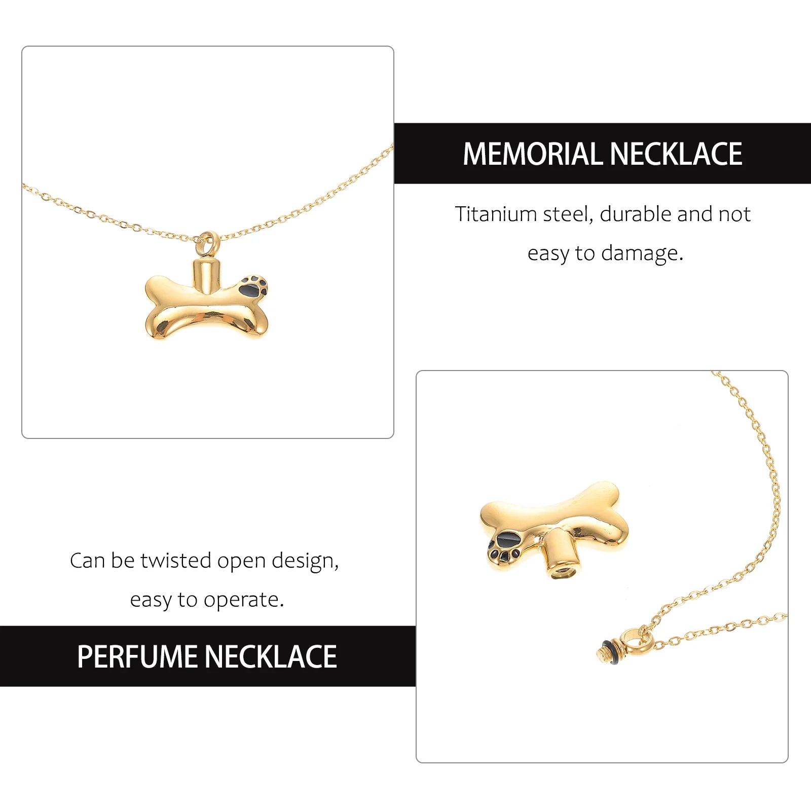 

Ashes Pet Urn Necklace Cremation Accessory Golden Titanium Steel Container Women's