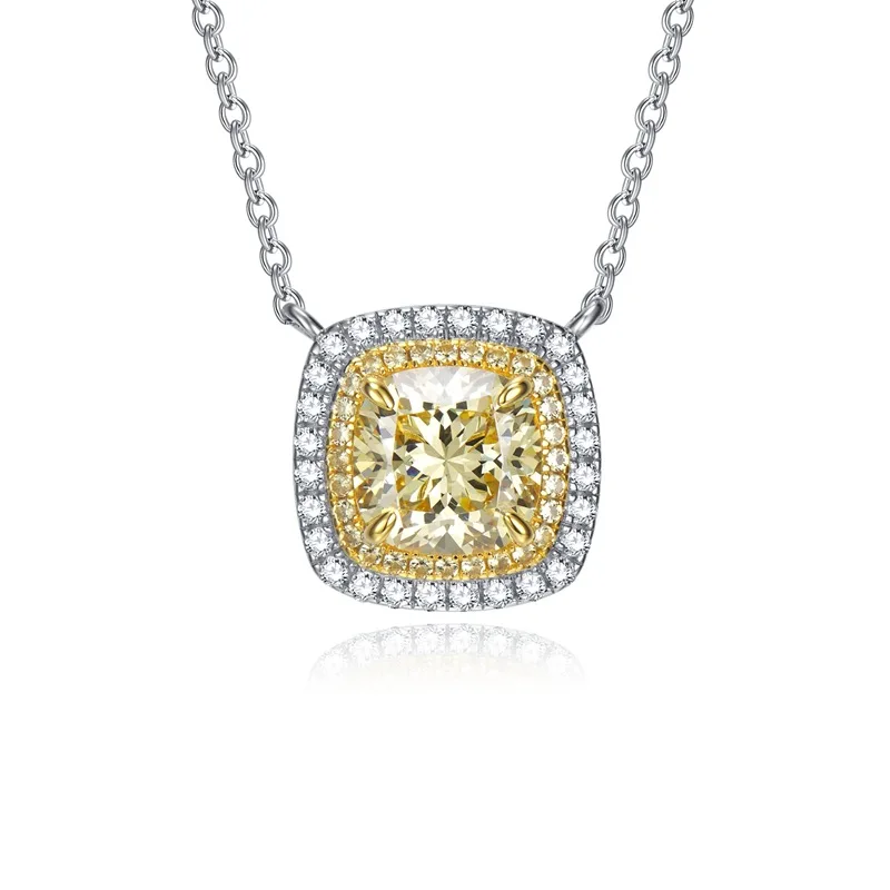 2024 New Yellow Diamond 8 * 8 Fat Square High Carbon Diamond Electric Split Gold Necklace Luxury Micro Set Pendant for Women