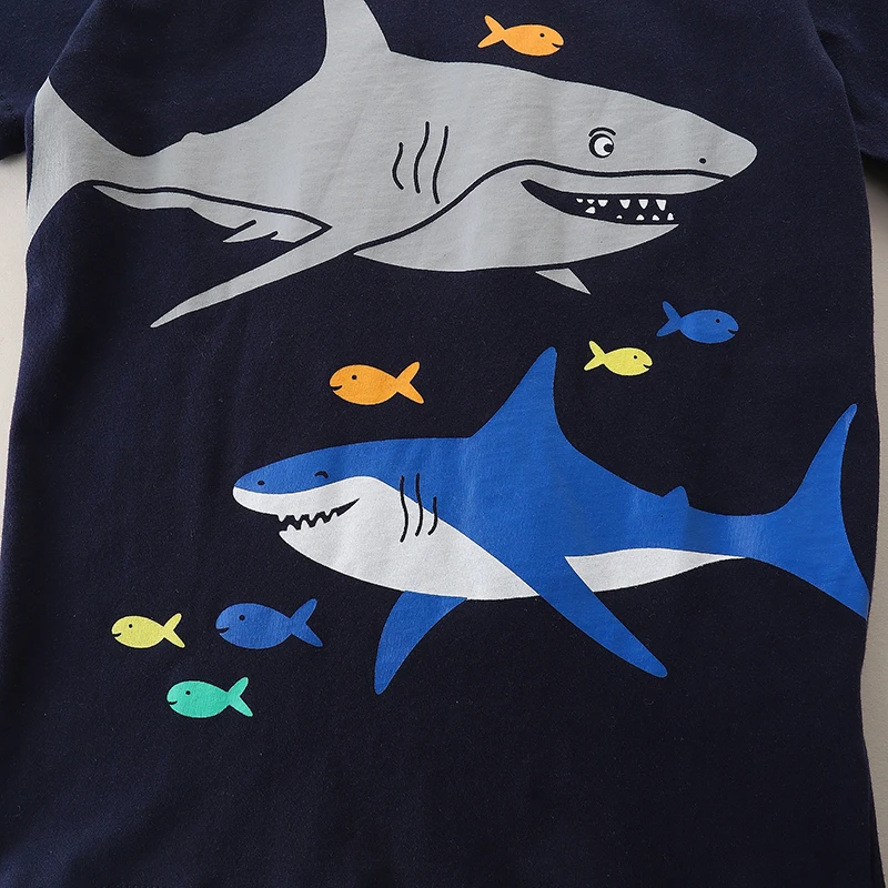 Little maven 2024 Children’s Clothes Summer Baby Boys T-shirt Cotton Sequin Shark Cool Tops for Kids 2-7 year