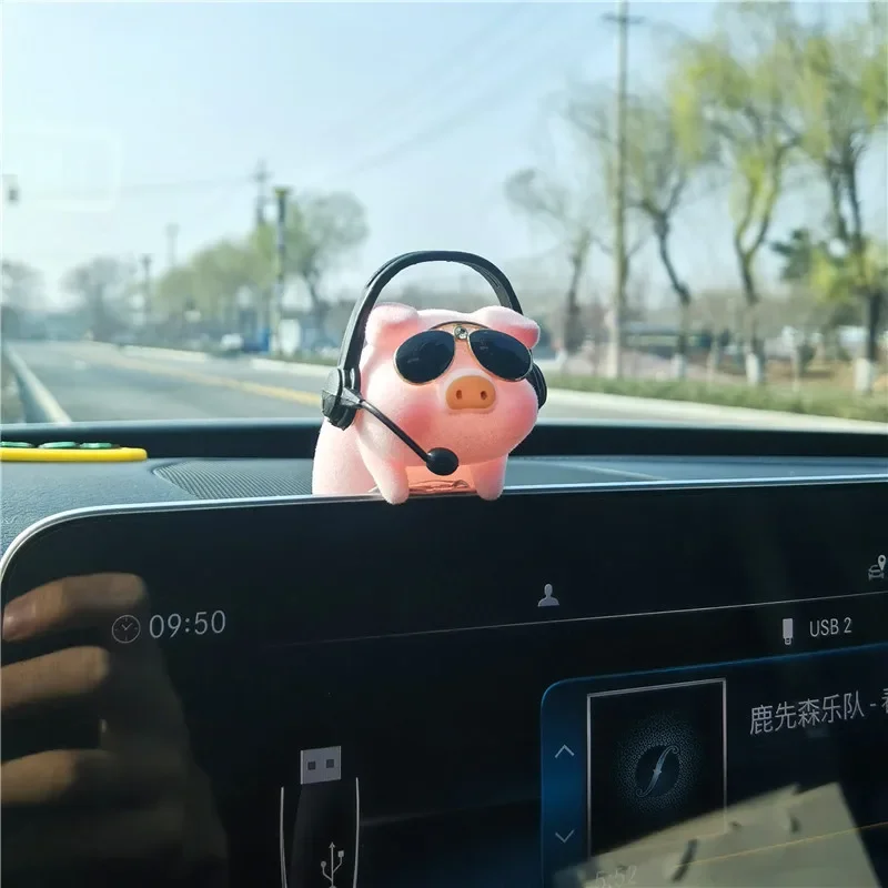 Pingente bonito porco com óculos para carro, espelho retrovisor automático, Swing Pig Coche, Acessórios para decoração de interiores, presente criativo