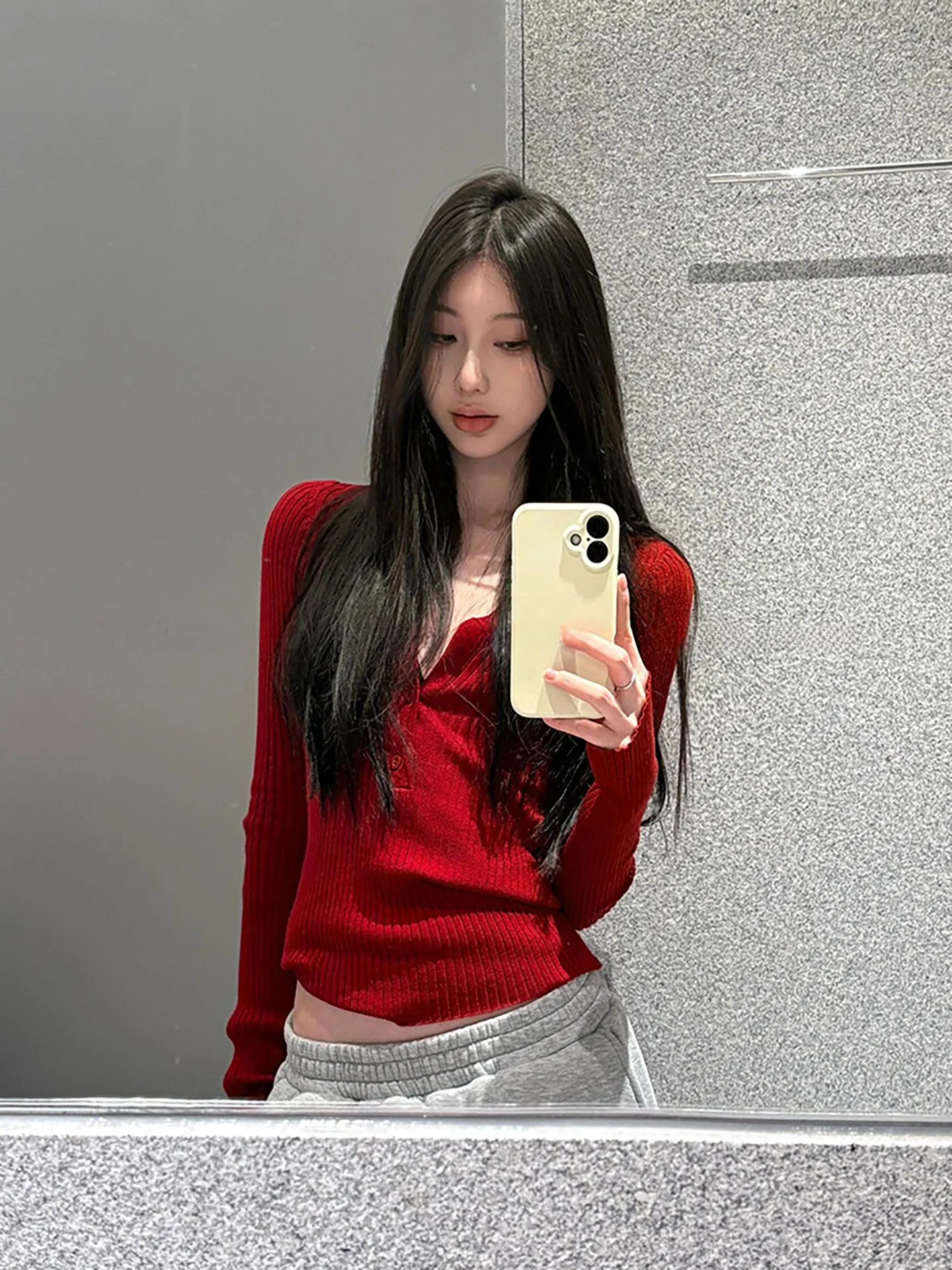 

Red Slim Fit Knitwear Women's Inner Wear Half Open Collar Layering Top Pure Desire Spicy Girl Style Shoulder Balance Anti Agi...