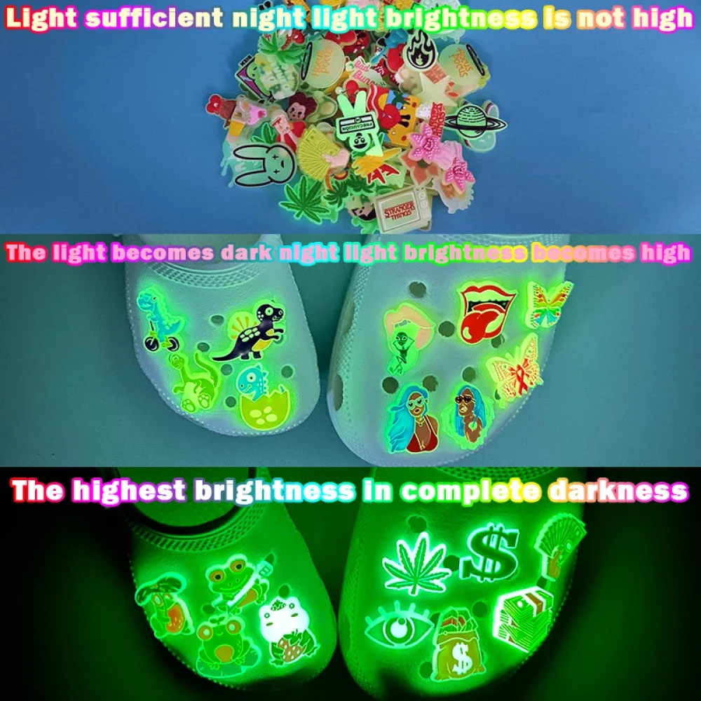 1pcs PVC Shoe Charms Glowing Shoe Decorations Pins for Clog Sandals Women Shoe Charms Luminous Accessories Kids Girls Gifts Set