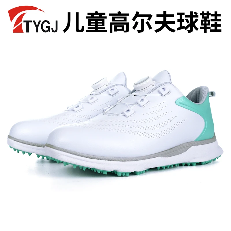 TTYGJ Children's Golf Shoes Breathable Youth Sneakers Rotating Lace Microfiber Leather Anti Slip Casual Sports Shoes