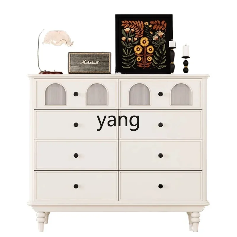 

LH retro white solid wood glass eight-bucket cabinet, living room sofa vertical cabinet, bedroom storage eight-bucket cabinet