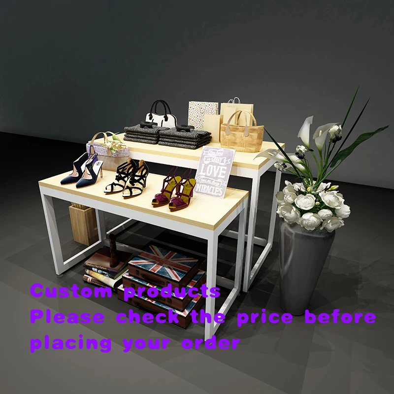 custom.Wooden Metal Light Duty 3-Shelf Staircase-Shaped Display Stand Clothing Supermarket Promotion Shoes Bags Powder