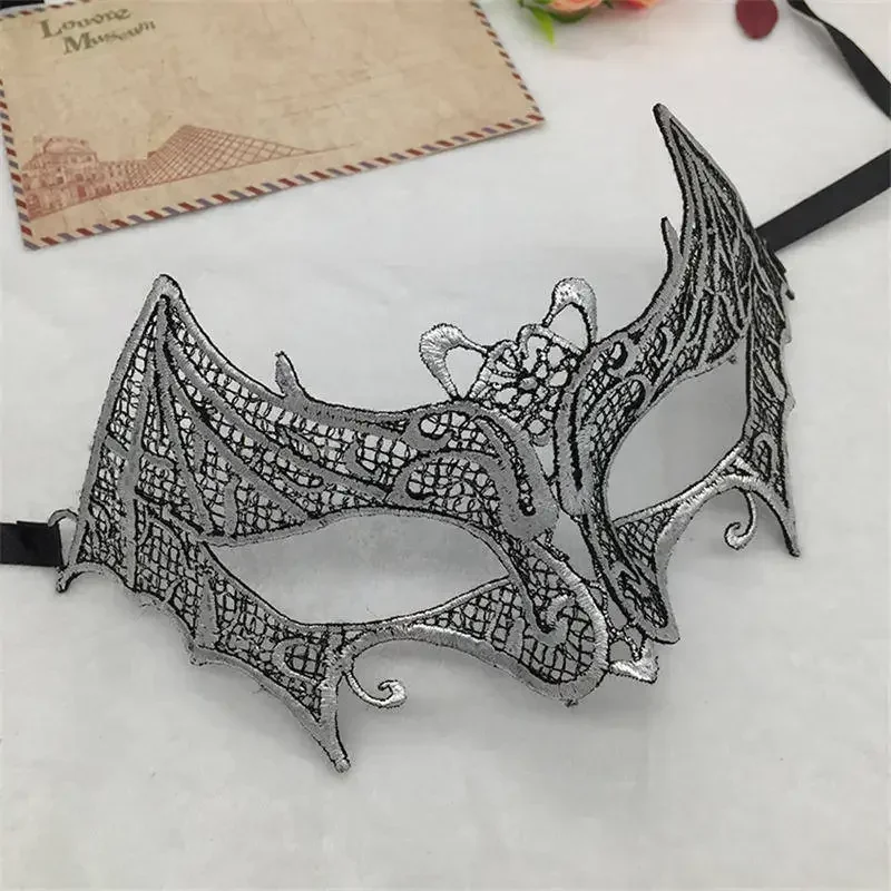 Women's Sexy Half Face Animal Lace Party Mask for Halloween Masquerade Cosplay Party Supplies Ladies Anime Eye Masks Silver