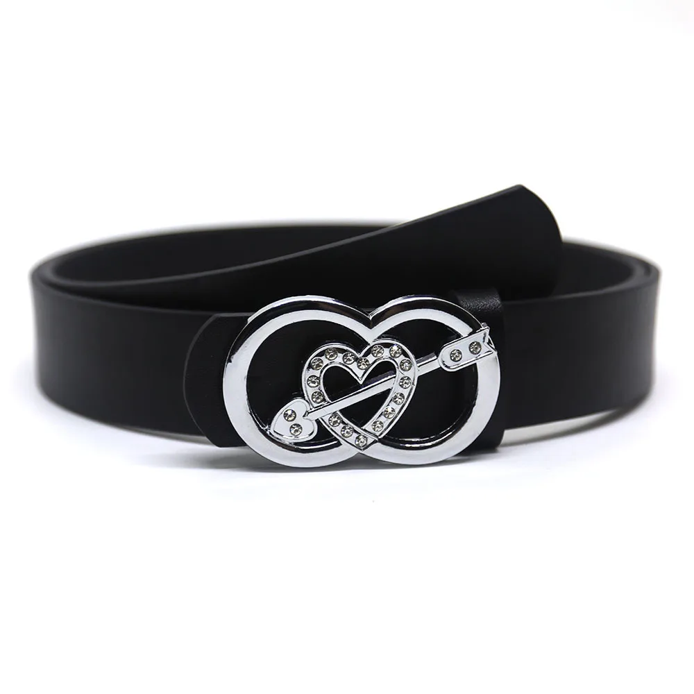 

2024 New Vintage Designer Crystal Heart Buckle Y2k Belt PU Leather Trouser Decoration Dress Waist Belts Women Waistbands