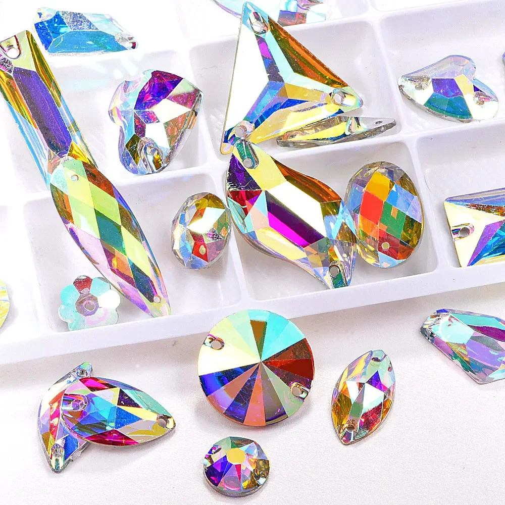 Bobohoo Resin All Shapes Crystal AB Resin Round Sew On Rhinestones Flatback Rhinstone Crystal Sewing Rhinestone For Garment