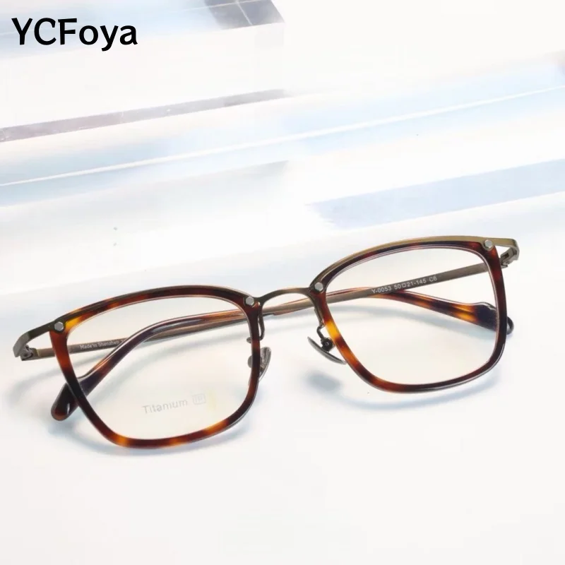 

YCFoya Men Luxury Retro Square Glasses Fashion Acetate Pure Titanium Designer Optical Prescription Eyeglasses Frame Women Y0053
