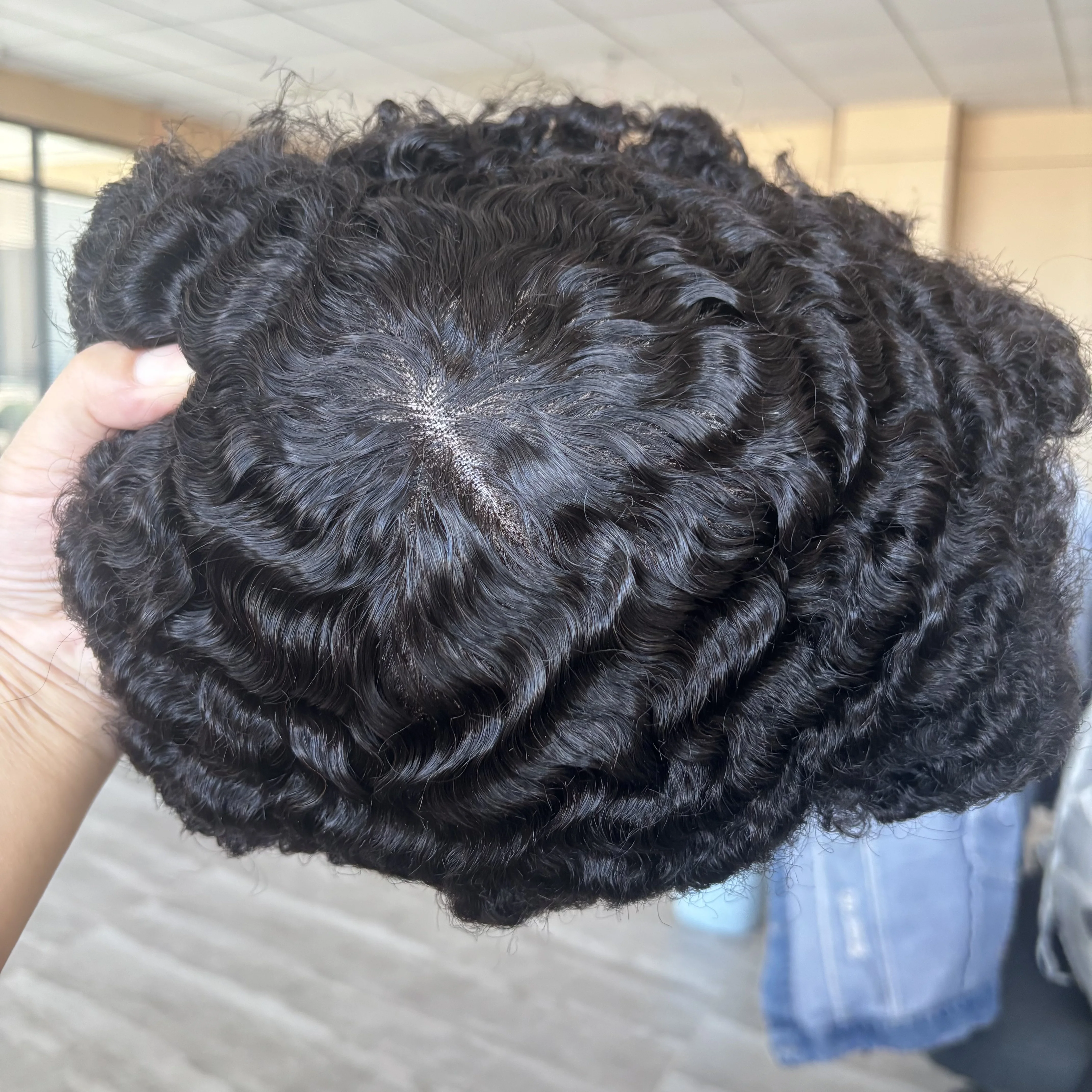 Durablle 15mm Deep Wave Cheapest Afro Black Hairloss Men's Human Hair Toupee Undetectable Full Lace Versalite Base Hairpieces