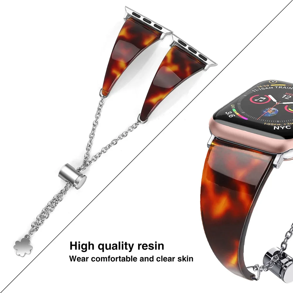 Resin Strap for Apple Watch Band 45mm 41mm 44mm 42mm 40mm 46mm Pendant Chain Bracelet Wristband iWatch series 10 9 8 7 6 5 band