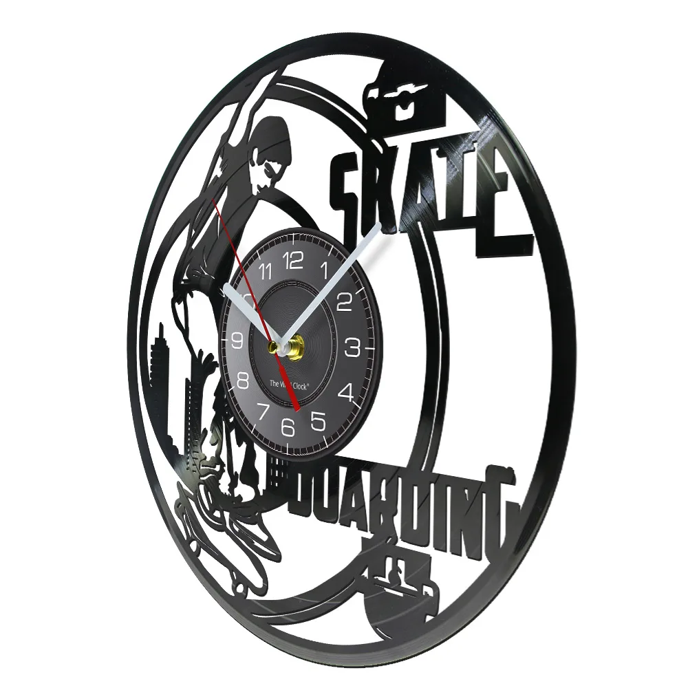 Free Style Skate Boarding Wall Clock Extreme Sports Skate Board Vinyl Record Wall Clock Skate Boarder Home Decor Modern Design